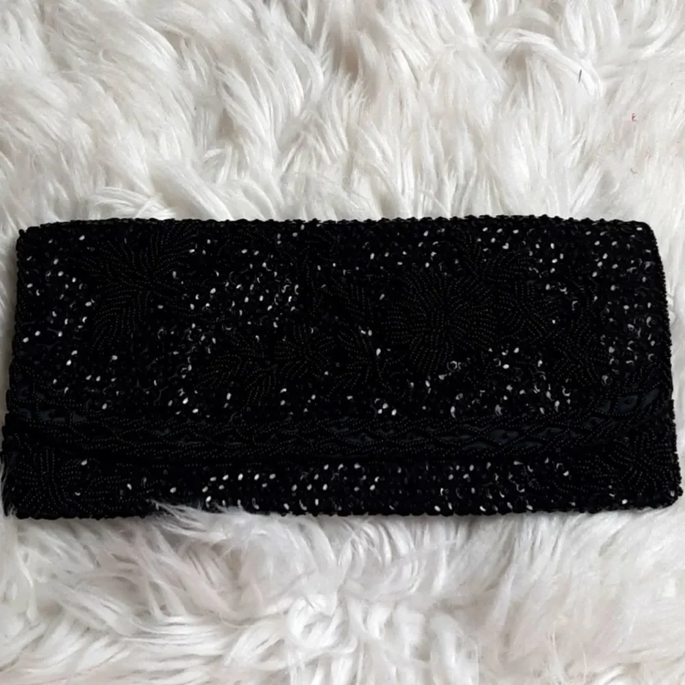 Vintage‎ Black Poinsettia Beaded Evening Clutch Bag